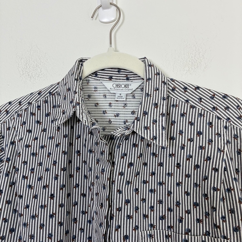 Vintage Cherokee Striped Floral Button Down Shirt Cotton Women S Cottage Western - Picture 2 of 9